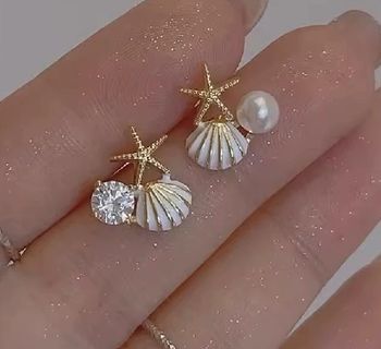Boucles d’oreilles mer – acier inoxydable – coquillage, étoile & strass, neuves