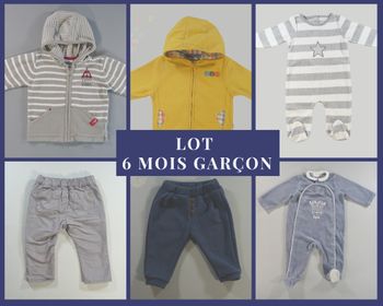 Lot 6 vêtements 6 mois garçon: 2 gilets, 2 pantalons, 2 pyjamas