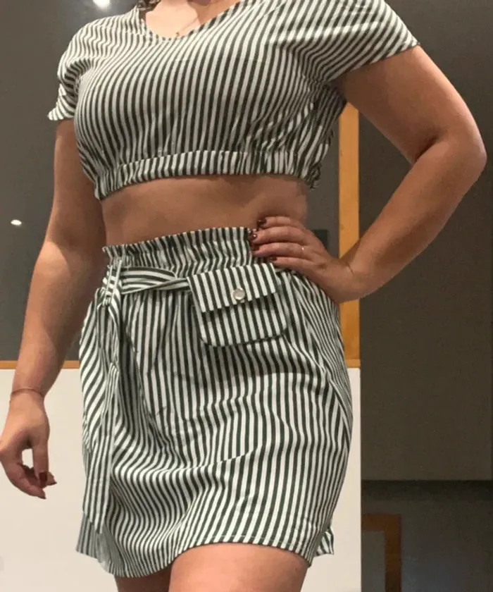 Ensemble jupe et crop top rayure sexy été