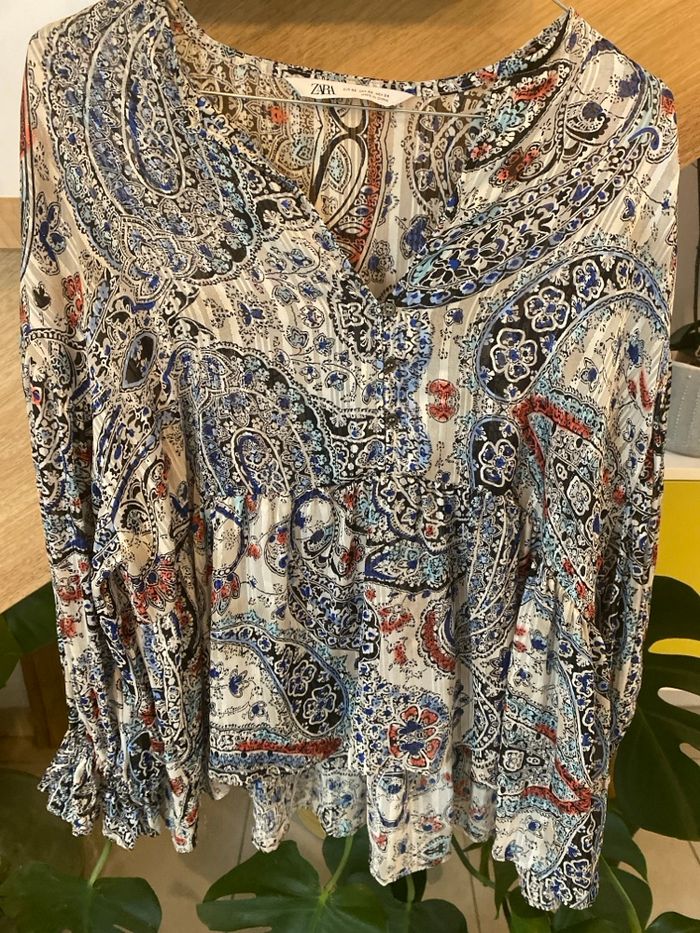 Blouse zara taille XS bohème bleu et blanche - photo numéro 4