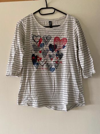 T-shirt manches 3/4 rayé cœurs Jean Pascale Taille XS