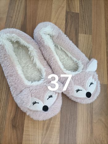 Chaussons peluche rose blanc 37