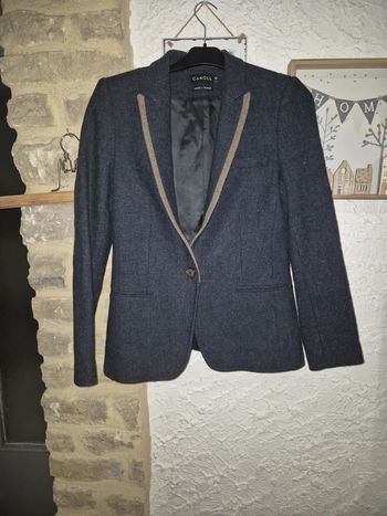 Magnifique veste de blazer bleue marine et marron Caroll taille 38