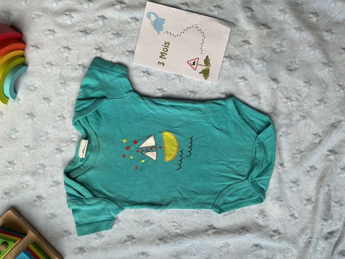body manches courtes turquoise dessin devant 3 mois mots d'enfants - photo numéro 2