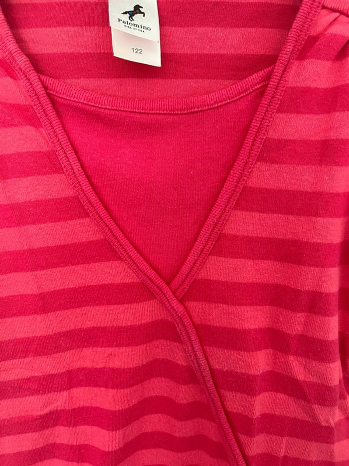 T-shirt rayé effet cache-cœur, rose, C&A, 7 ans - photo numéro 3