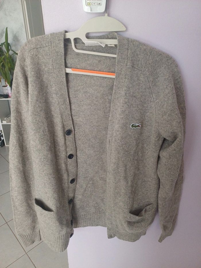 Gilet lacoste femme gris très bon état logo brodé vert taille XL - photo numéro 2
