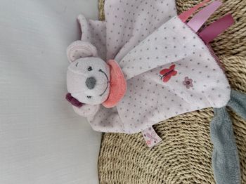 Doudou plat souris rose pois Valentine NATTOU