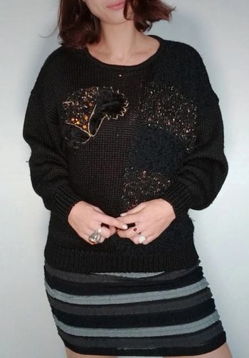 Pull poilu vintage pailleté idéal fêtes TU