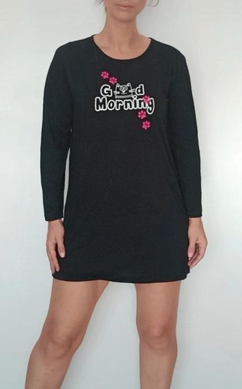 Chemise de nuit casual noir texte et chat 38/40