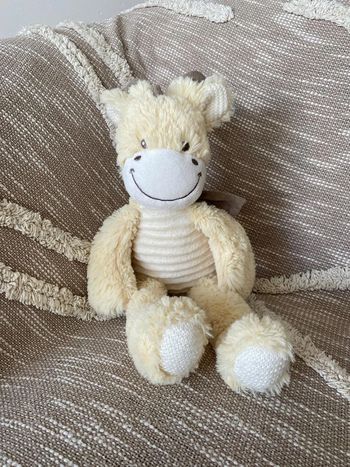 Peluche doudou 40cm tex vache girafe blanc crème et marron parfait état