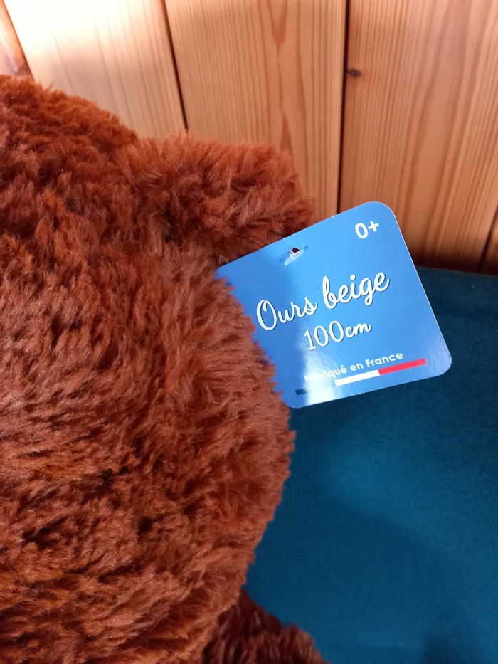 Peluche ours 1 mètre neuve fabriqué en France - photo numéro 3