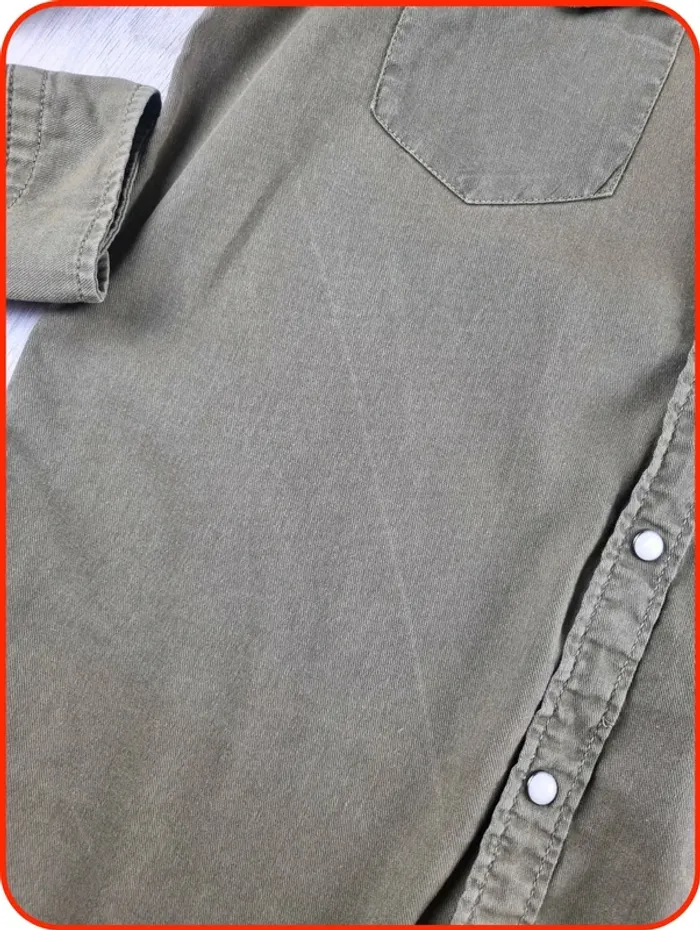 Chemise en jean à boutons pression kaki Pull & Bear Homme Taille S - photo numéro 8