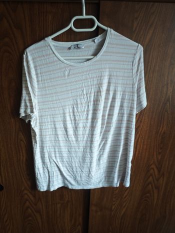 T shirt manche courte blanc rayé rose taille 48
