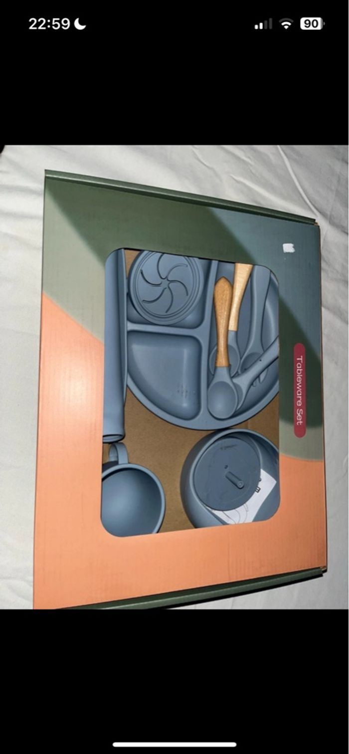 Set de repas en silicone bleu pour enfant 10 pièces