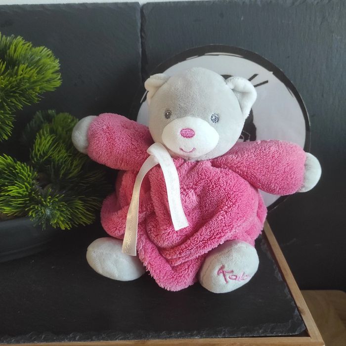 Peluche ours Kaloo Plume rose framboise gris Ruban Créations Tendres Douces 2016