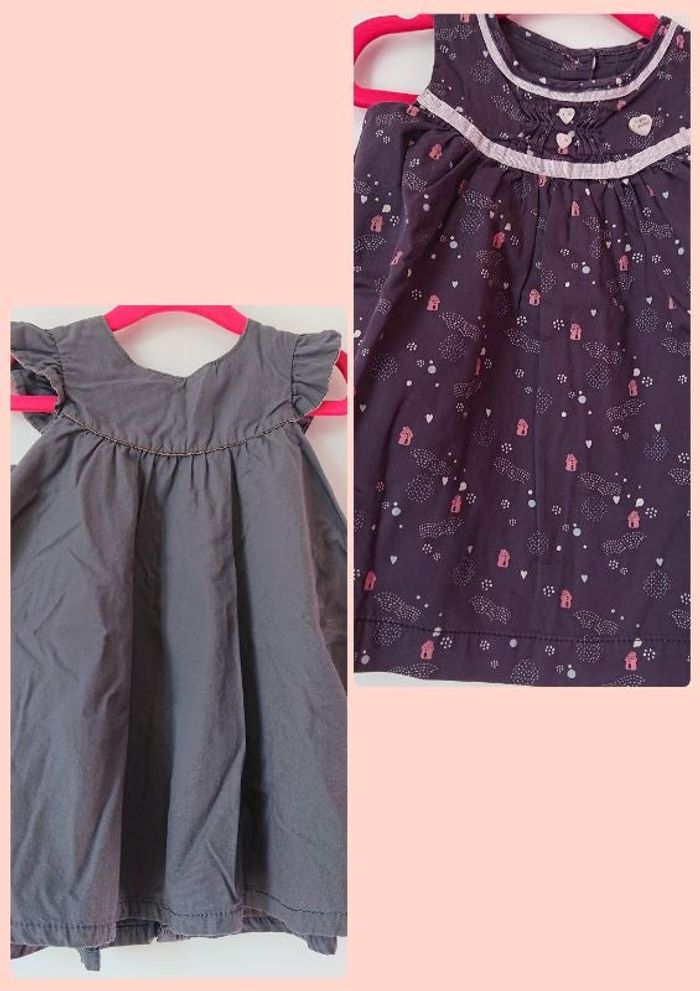 Lot de 2 robes sans manche, doublées, grises, 6 mois.