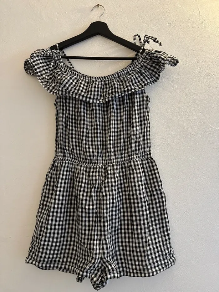 Salopette combinaison Vichy blanc noir TL