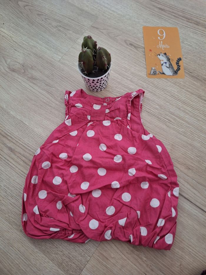 Robe été rose à pois blancs 9 mois fille
