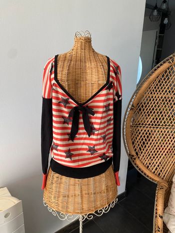 Pull Sonia by Sonia Rykiel taille S noir orange crème avec noeud et étoiles