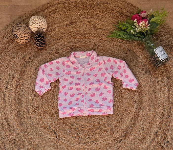 🌺Gilet zipper rose claire au motif papillon rose foncé Taille 1-3mois/56cm🌺