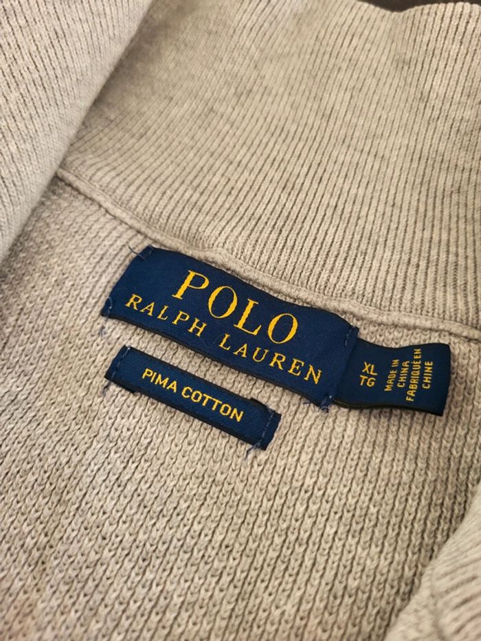 Pull quart zip Ralph Lauren gris pima cotton logo brodé gris 100% coton - XL - photo numéro 7