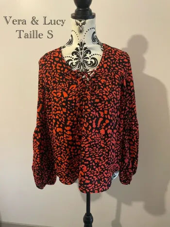 Blouse Vera & Lucy - Neuf - Imprimé léopard rouge/noir - Taille S 🐆