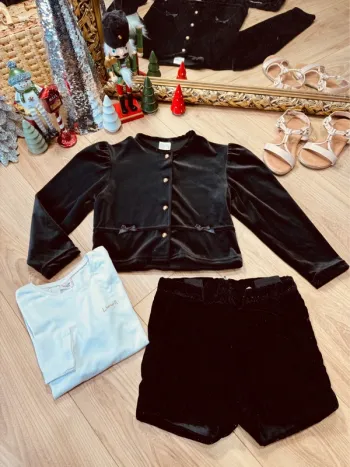Taille 8 ans tenue 3 pièces fête fille multimarque noir blanc or * scintillant * 🎄