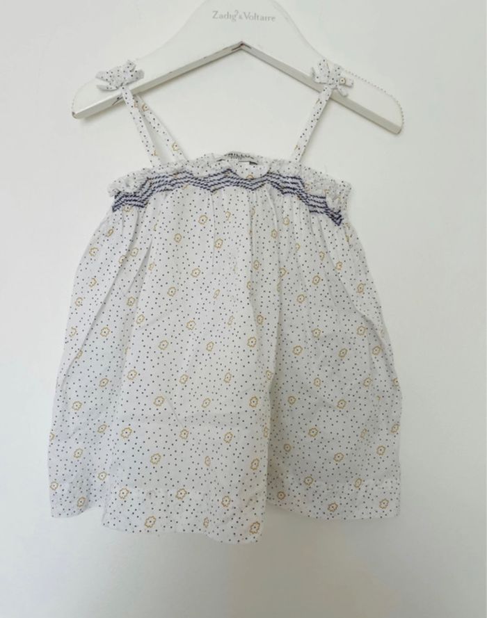 Blouse sans manche débardeur fille cyrillus 24 mois 2 ans blanc petit noeud