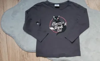 Tee-shirt ML gris "electric black cat" 3 ans en parfait état